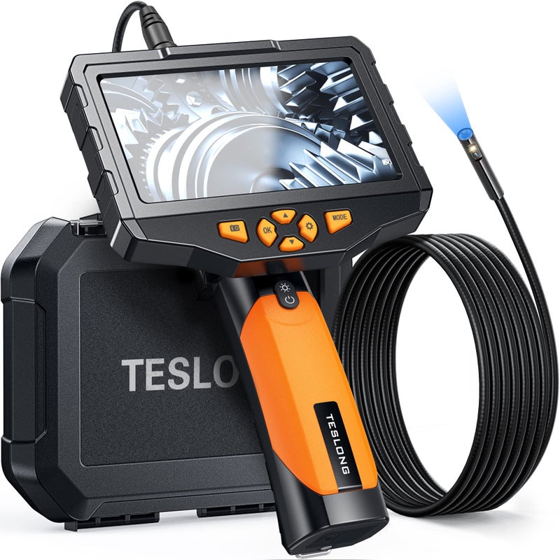 Teslong Inspection Camera, Dual Lens Borescope Camera with Light, NTS300 5" IPS Industrial Endoscope, 1080P Waterproof Flexible Mechanic Fiber Optic Snake Scope Cam for Wall Automotive Engine (10FT) - Image 1